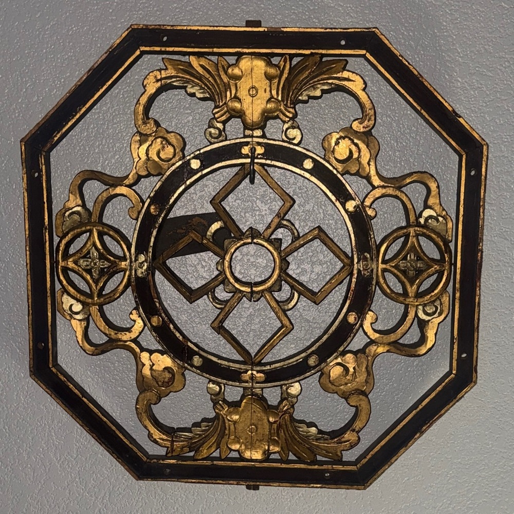 Antique Chinese Carved Gilt Wood Window Panel